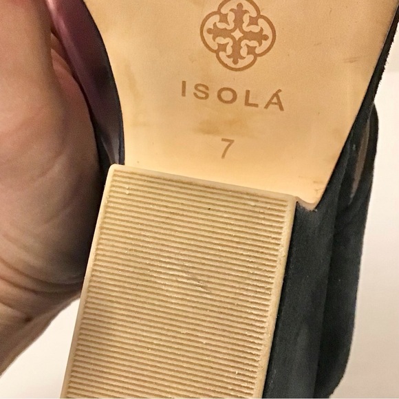 Isola Suede Sandals Blue Leather Block Heel Women’s Shoes Size 7 - Picture 7 of 9